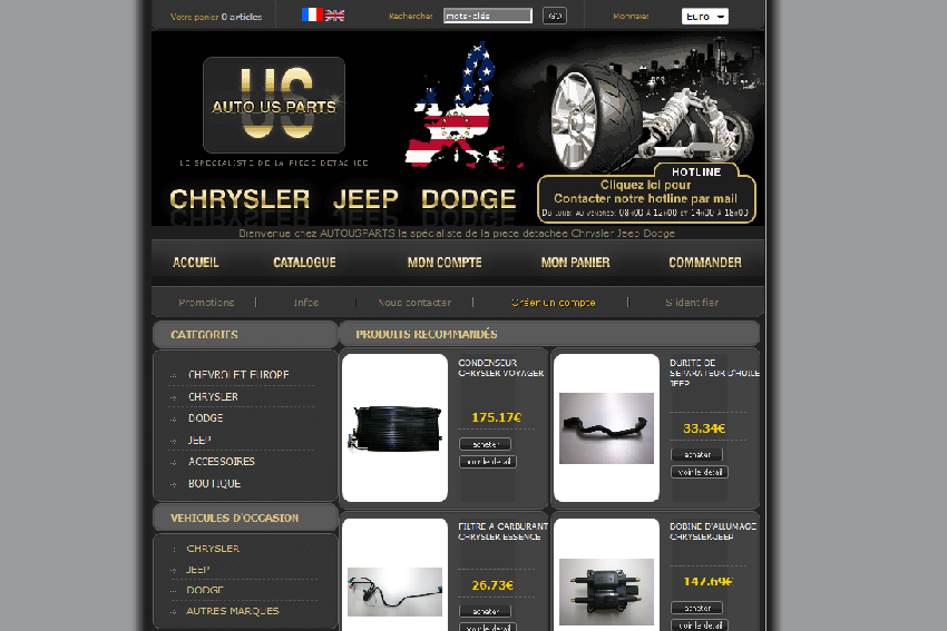 AutoUSParts est un site de vente en ligne de pièces détachées neuves pour les véhicules des marques Chrysler, Jeep, Dodge à prix discount.