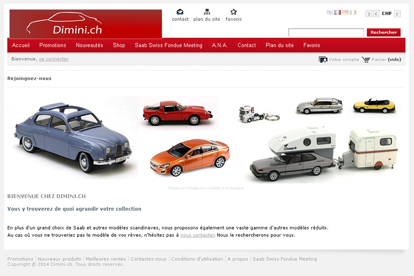 Dimini est un site de vente en ligne suisse de voitures miniatures, d'accessoires et de produits suédois.