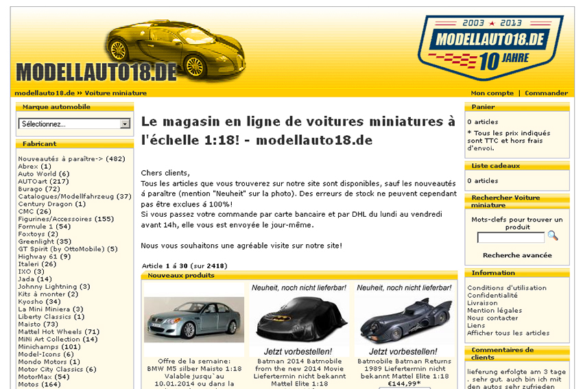 Modellauto18.de, le magasin en ligne de voitures miniatures à l'échelle 1:18!