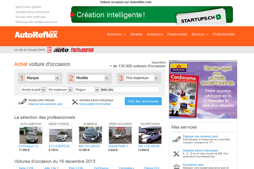 AUTOREFLEX.COM est un site Internet proposant des annonces de voiture occasion de professionnels et de particuliers.
