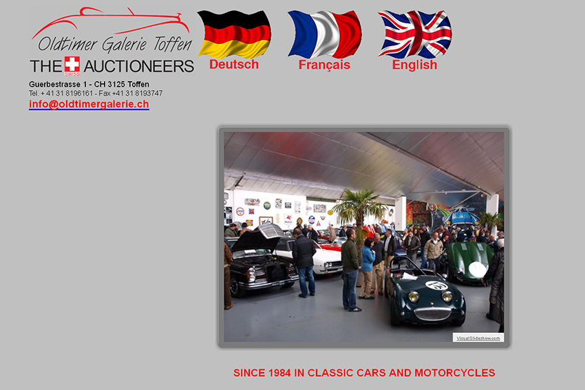 La "Oldtimer Galerie Toffen" organise annuellement en Suisse plusieurs ventes aux enchères de voitures de collection. Entre les ventes, des modèles sont exposés dans la galerie entourés de jukebox.